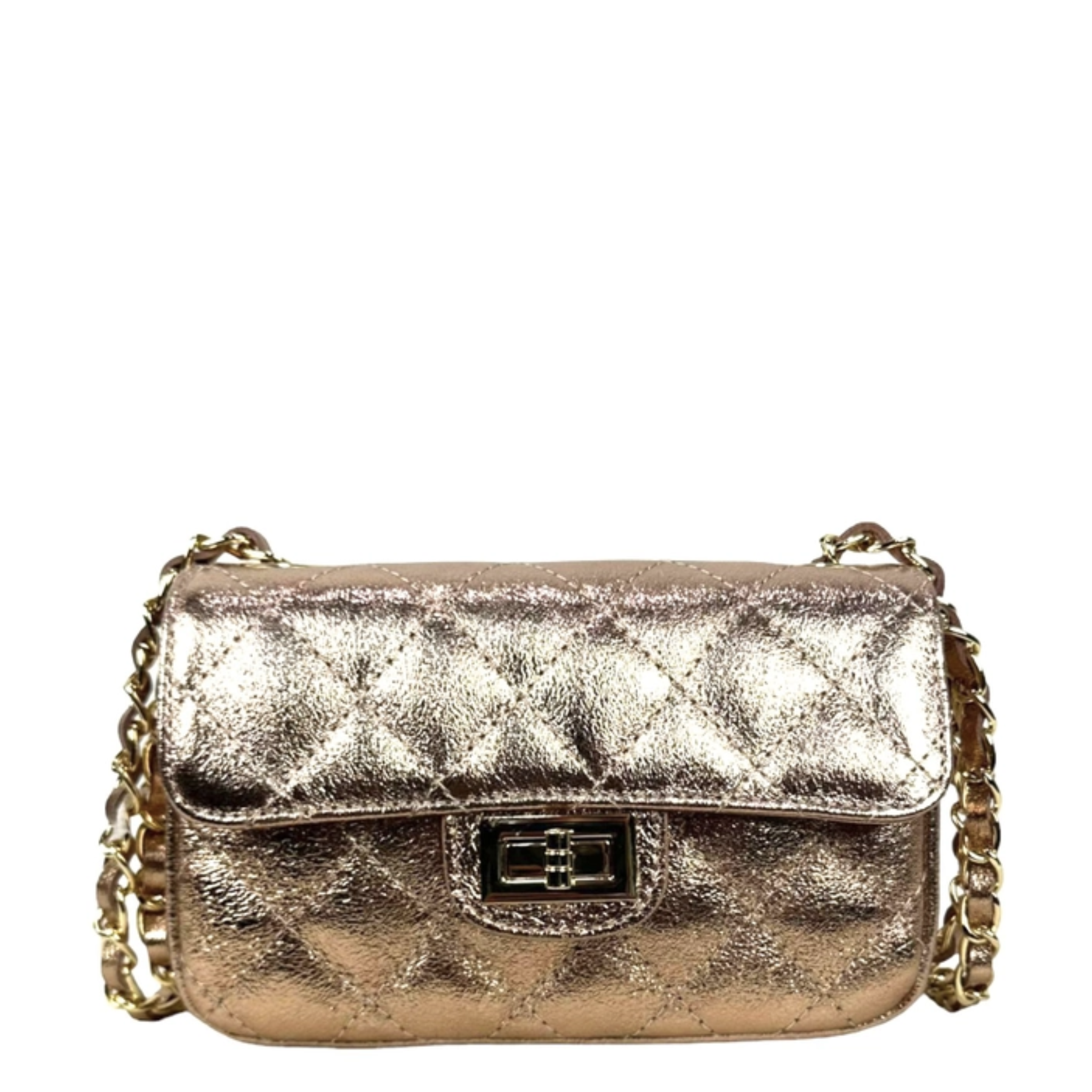 Metallic Quilted Italian Leather Bag