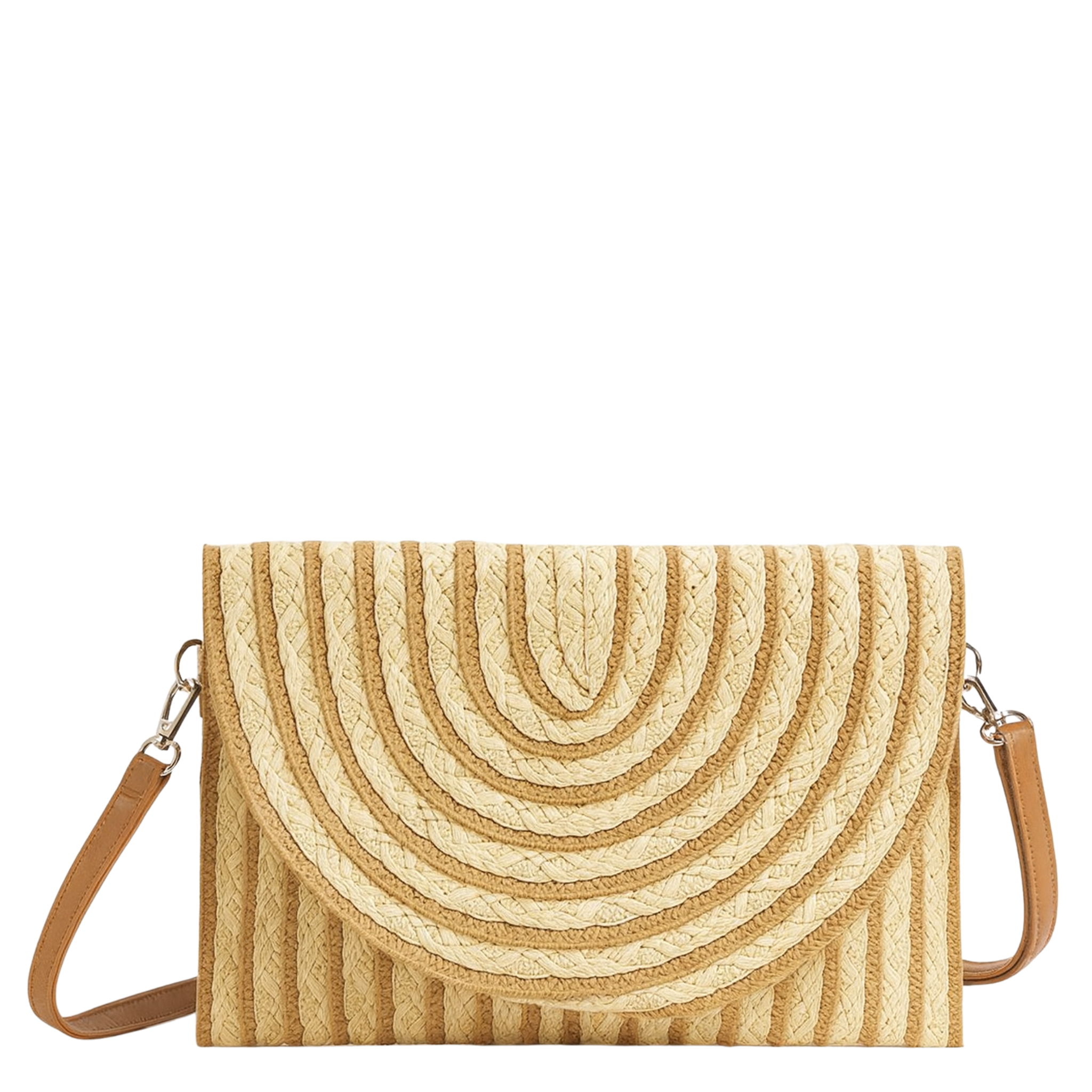Color striped two-tone straw clutch and crossbody bag by 3AM BY H&D ACCESSORIES, showcasing vibrant patterns and textures.