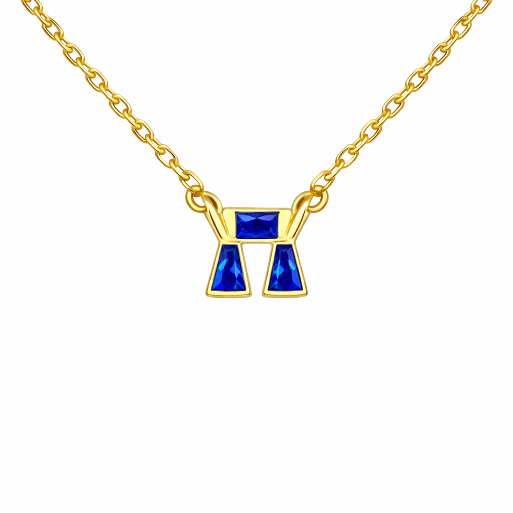 Mini blue CZ chai necklace by Private Label featuring a small blue cubic zirconia pendant on a delicate chain