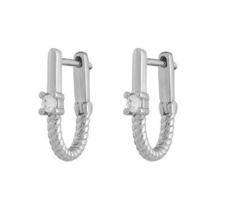 Roped In huggie hoop earrings in steel with 14K gold finish, showcasing a textured design and compact style.