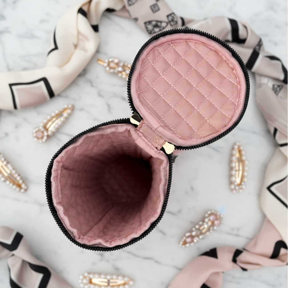 PurseN Hot Tools Holder pouch with timeless quilted design, compact storage for styling tools and accessories.
