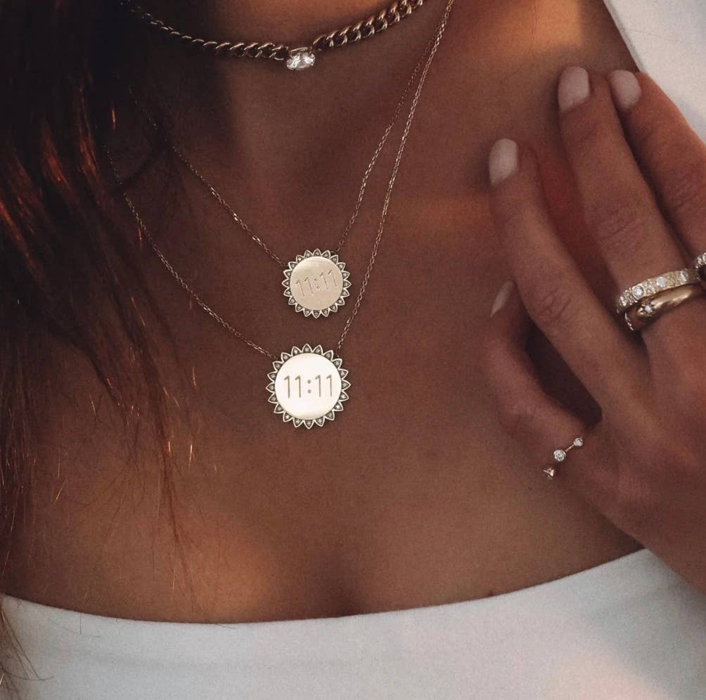 11:11 Sunshine Sun Pendant Necklace 14K Gold Steel Crystal - Let's Bag It 