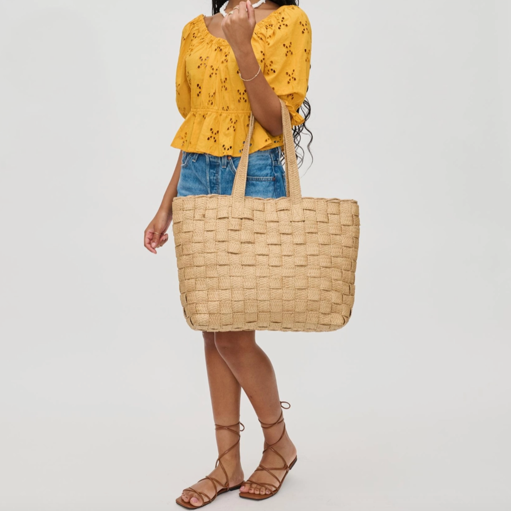 Freda Woven Straw Beach Tote