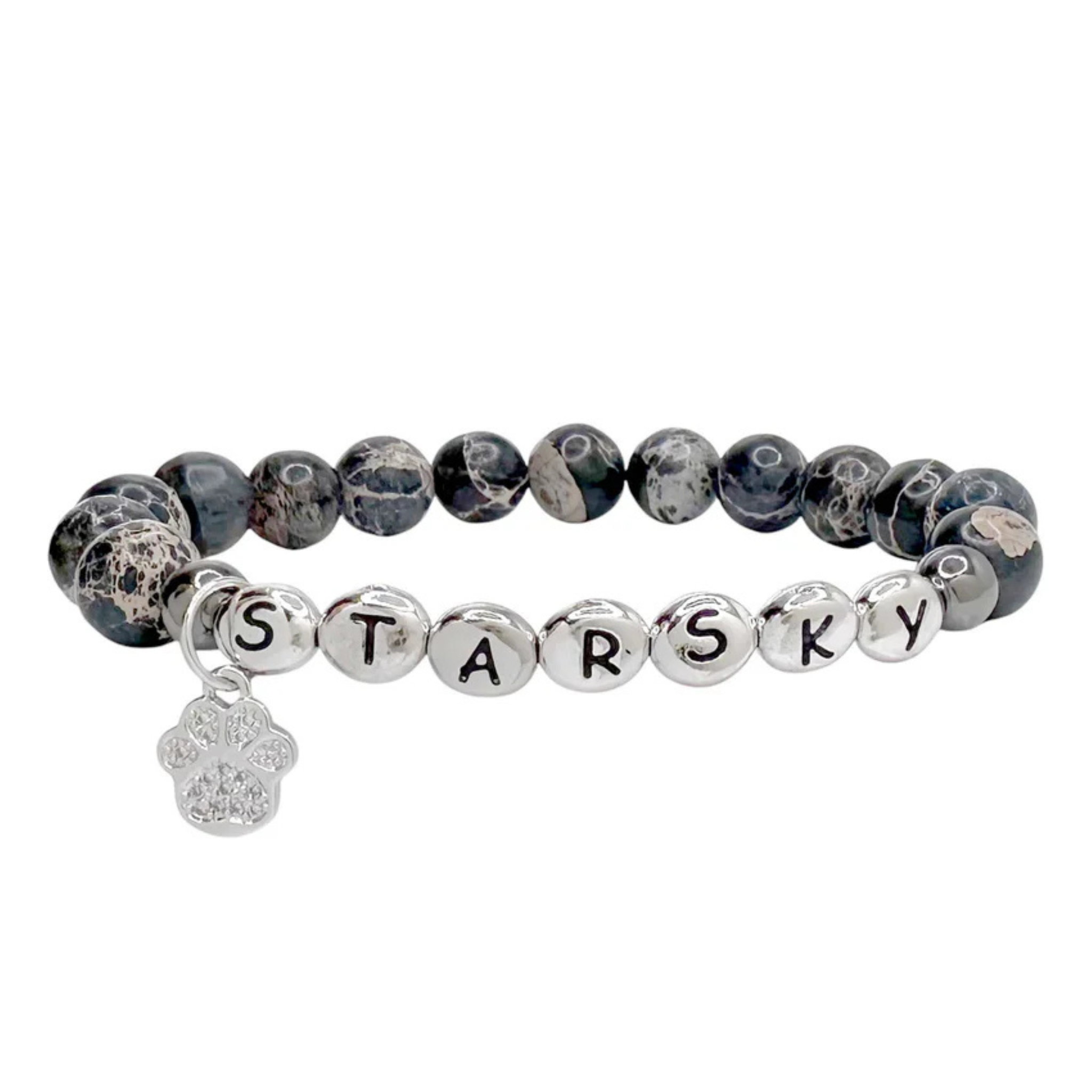 Carrie personalized dog lover bracelet by Love Lisa X Lets Bag It featuring engraved pet paw prints and customizable text.