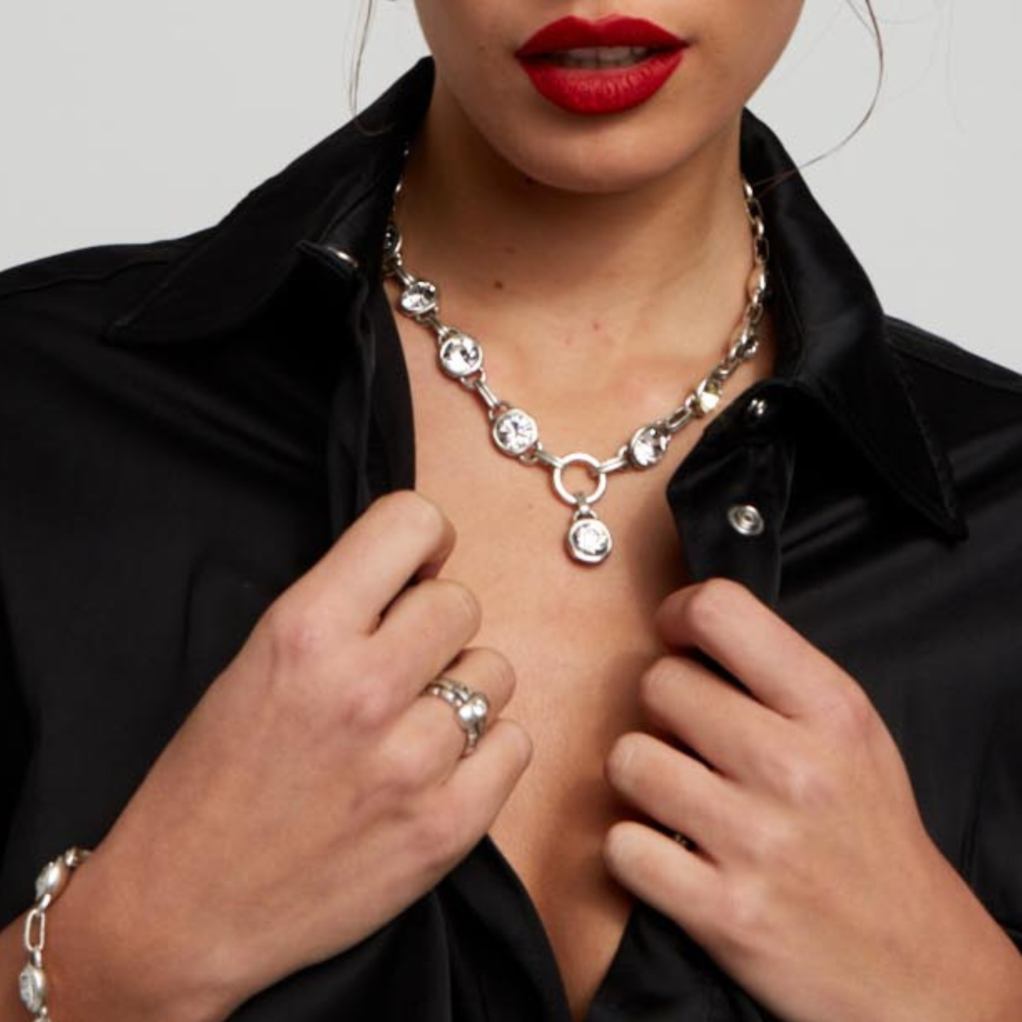 Chanour Aura Eyes Crystal Pewter Necklace featuring a detailed pendant with crystal accents and intricate pewter craftsmanship.