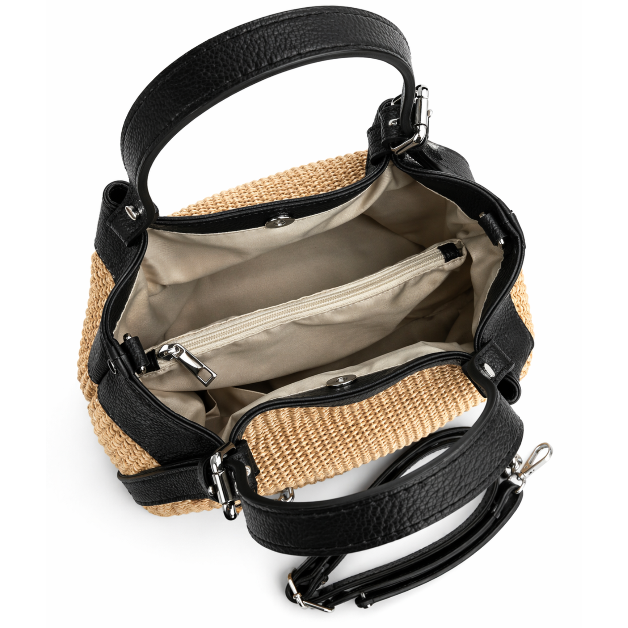 Private label Coastal It Girl Tote handbag with woven straw design and stylish handles, perfect for casual summer outings.