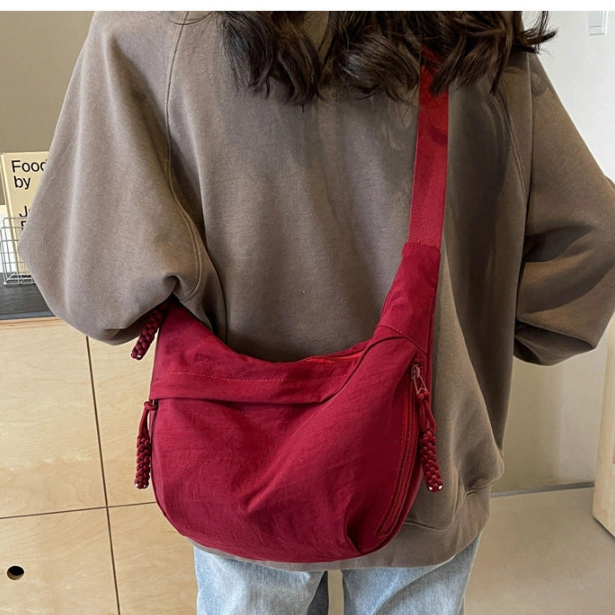 Large capacity nylon shoulder bag with solid color design, stylish handbag perfect for everyday use by private label brand.
