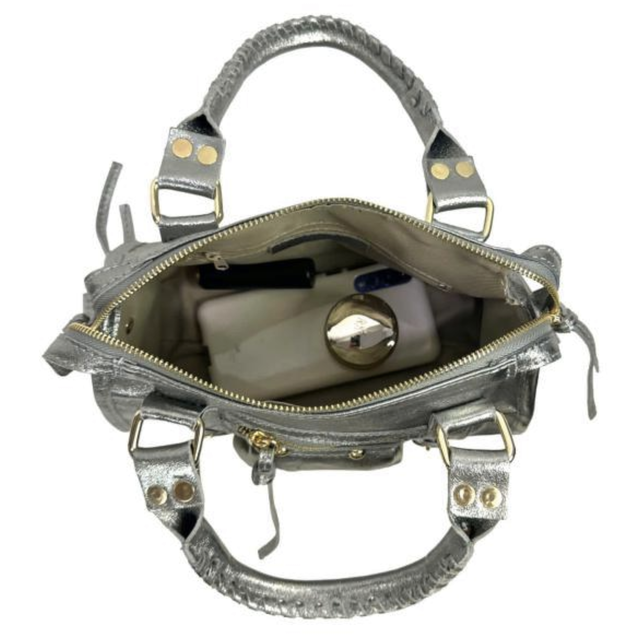 Italian Leather Handbag with Shiny Effect