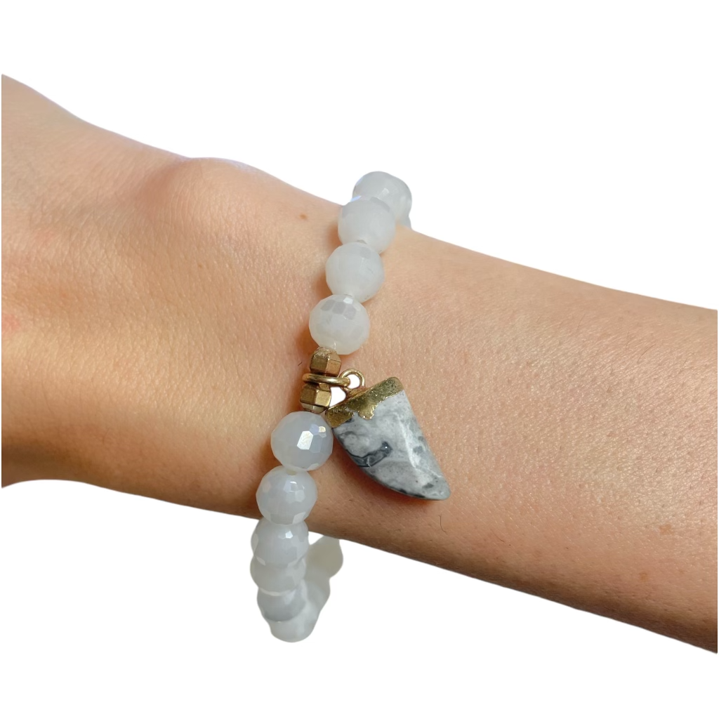 White Moonglass Beaded Bracelets