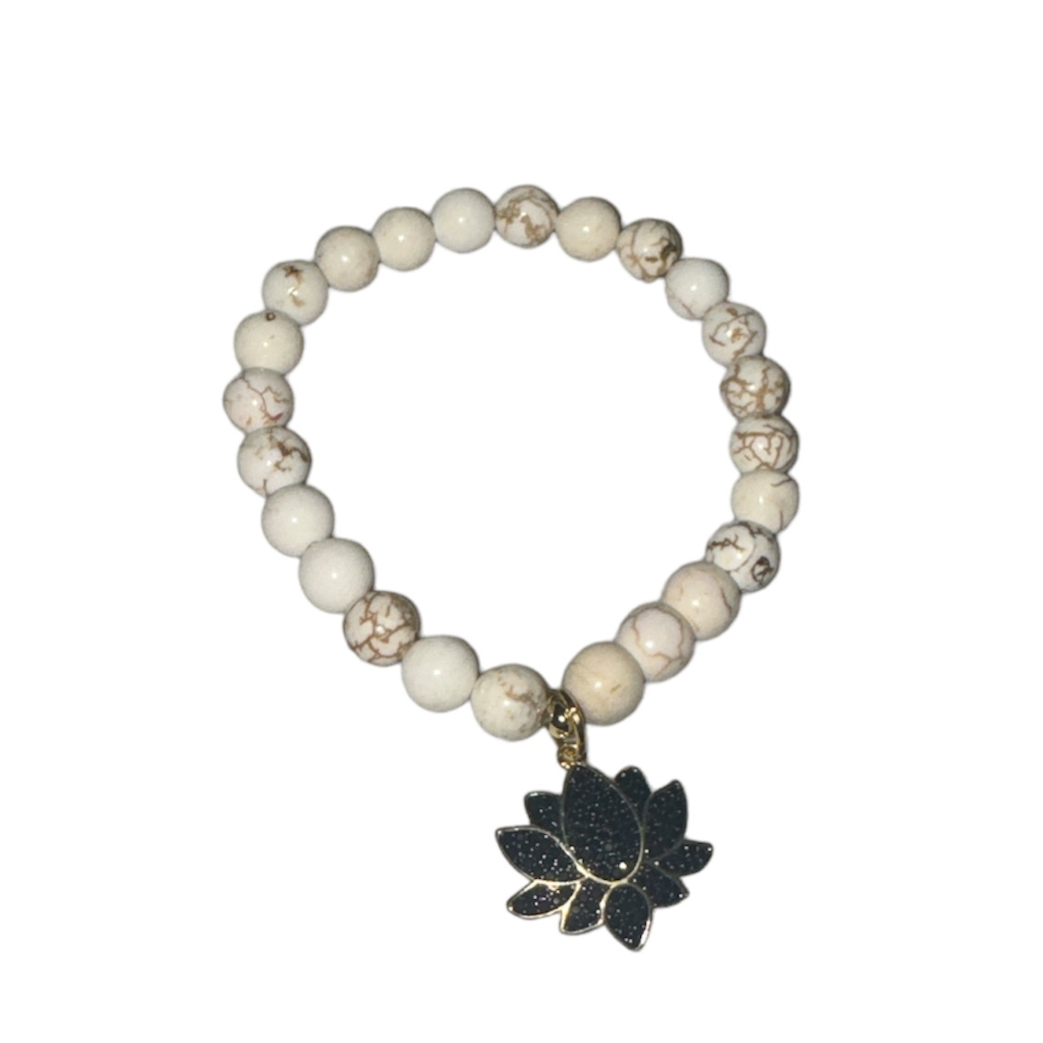 White druzy and charm beaded bracelet stack