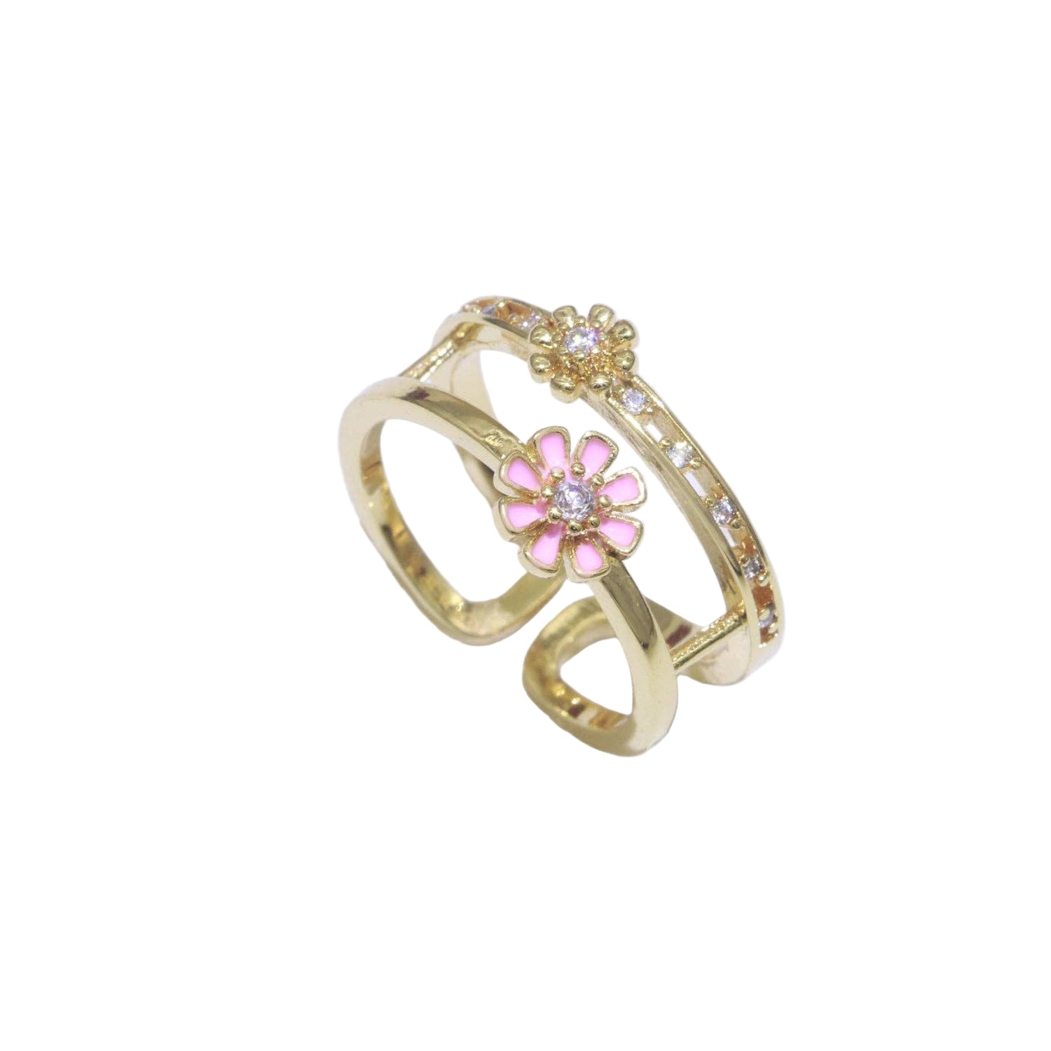 Gold filled enamel daisy open ring from Private Label, featuring a delicate floral design perfect for everyday wear.