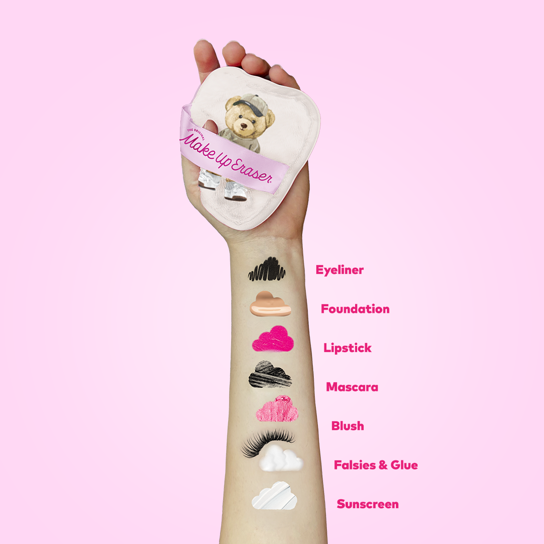 Skincare Teddy Bear 7-Day Gift Set by The Original MakeUp Eraser, featuring colorful skincare products and plush bear packaging.