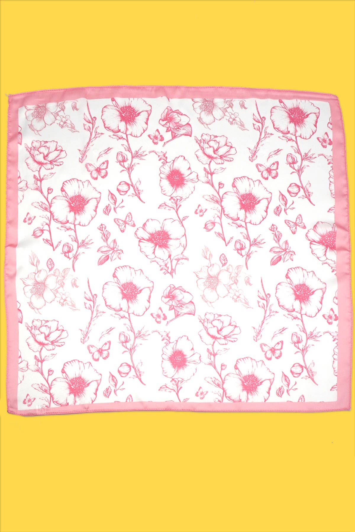 Petite flower print bandana scarf with a silky feel, featuring a colorful floral design on a soft fabric.