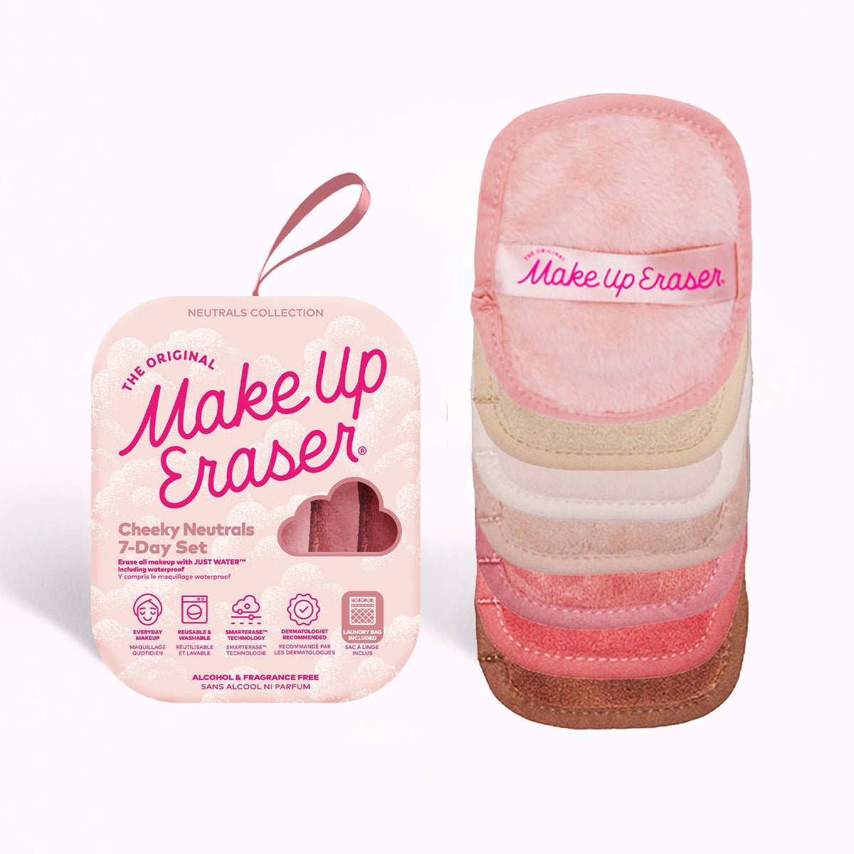 Sweet Cheeks MakeUp Eraser 7-Day Set in blush pink neutrals, featuring soft skincare cloths from The Original MakeUp Eraser.