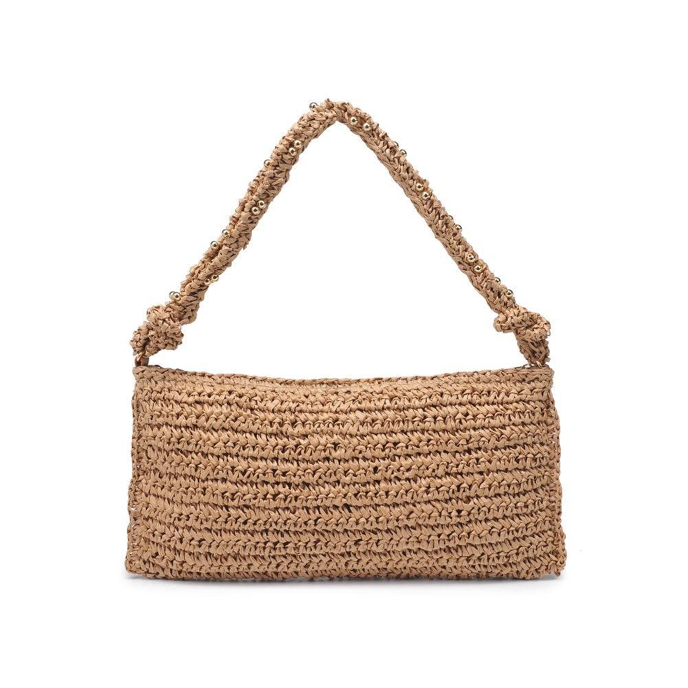 Urban Expressions Clarissa seasonal straw shoulder bag with woven texture and stylish shoulder strap.