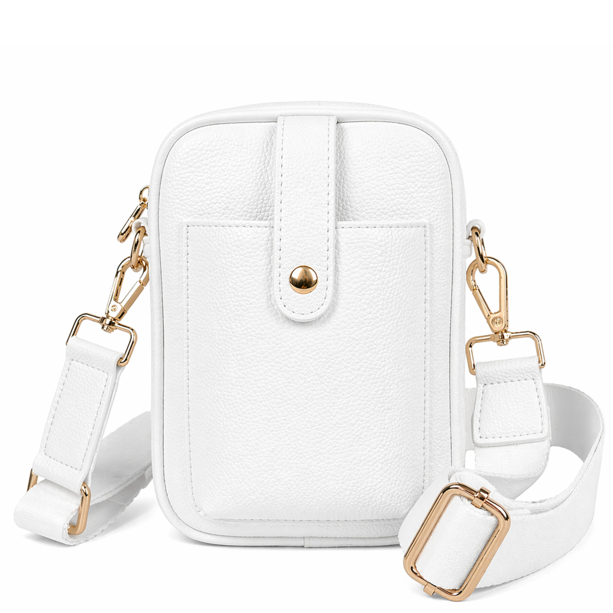 AHDORNED Maya vegan pebble leather crossbody handbag with adjustable strap and minimalist design in neutral tones.