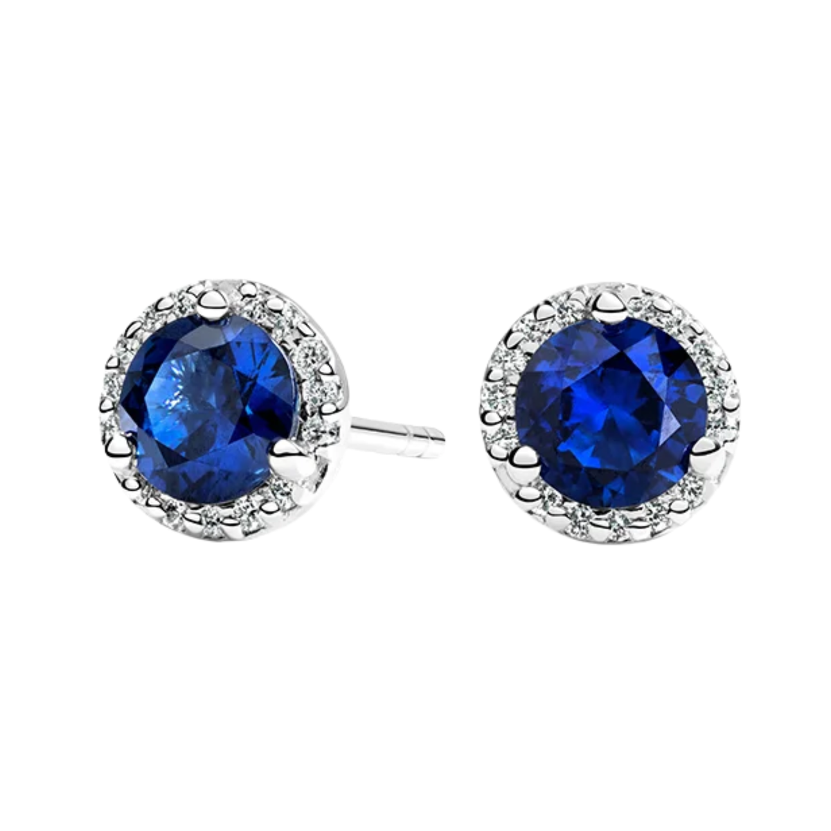 Silver Angel CZ sapphire halo stud earrings in 925 sterling silver