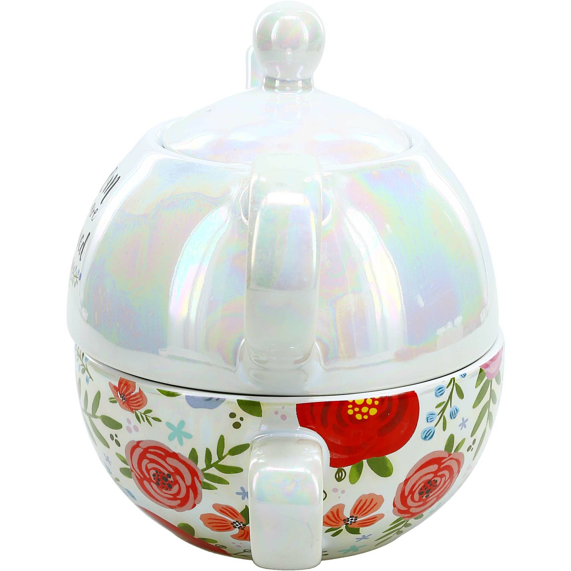 Pavilion Mom Tea for One set featuring a 14.5 oz teapot and 10 oz cup with floral design on a white background.