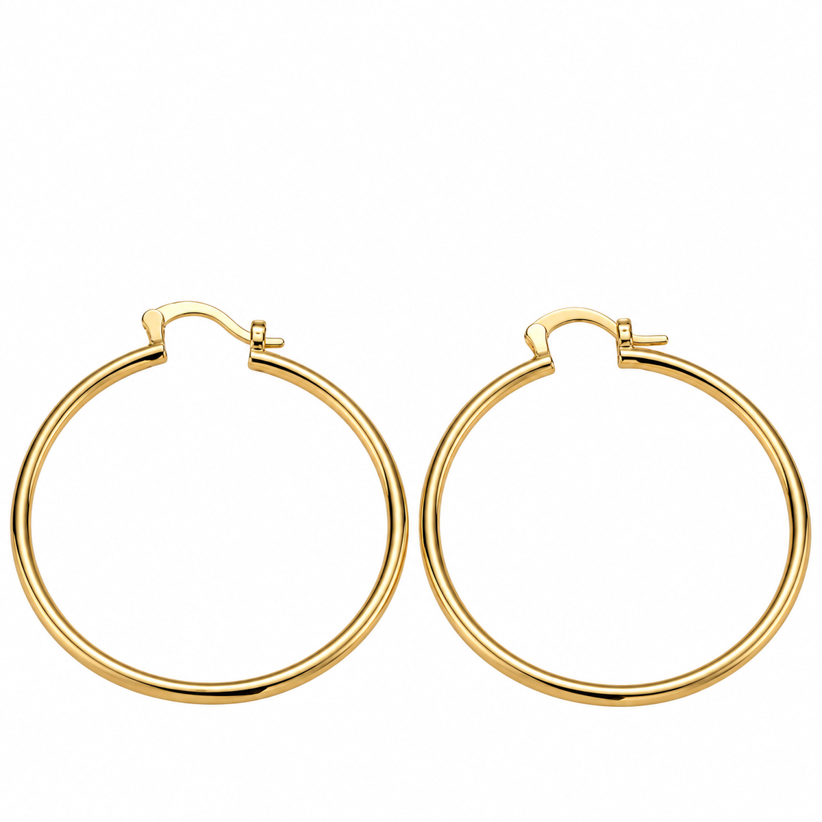 Gold hoop earrings with a 40mm diameter from Private Label, featuring a sleek and polished design.