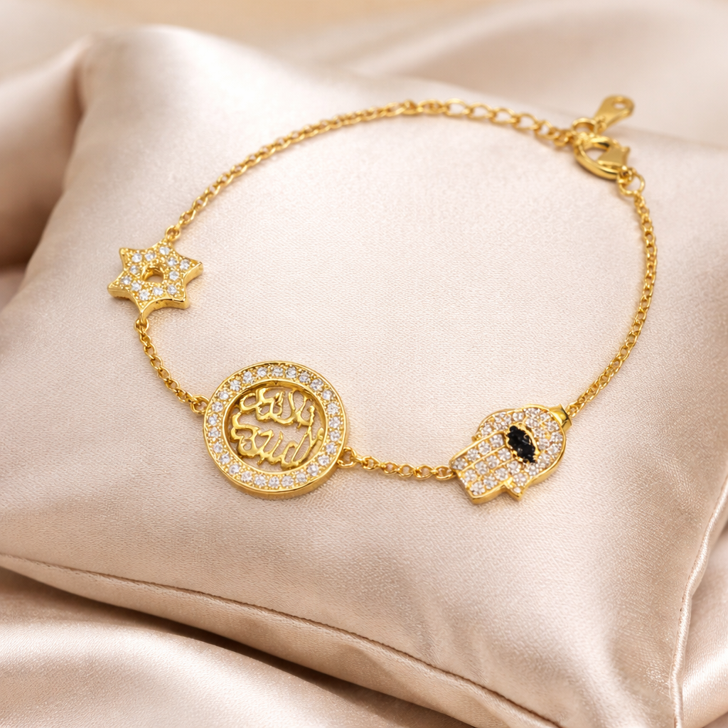 Dainty religious bracelet with delicate design, featuring small symbolic charms, crafted by Private Label.