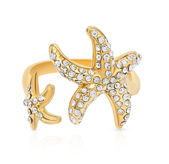 Ariel-Starfish Wrap Around Stainless Steel Open CZ Ring