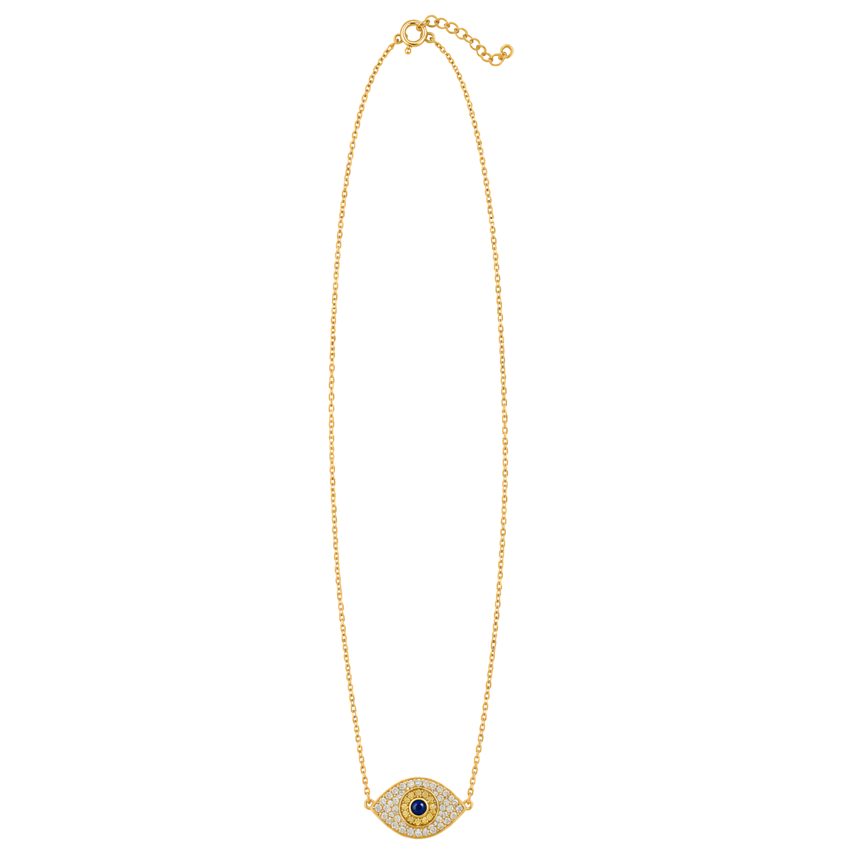 Evil Eye Pave Necklace with Blue Stone