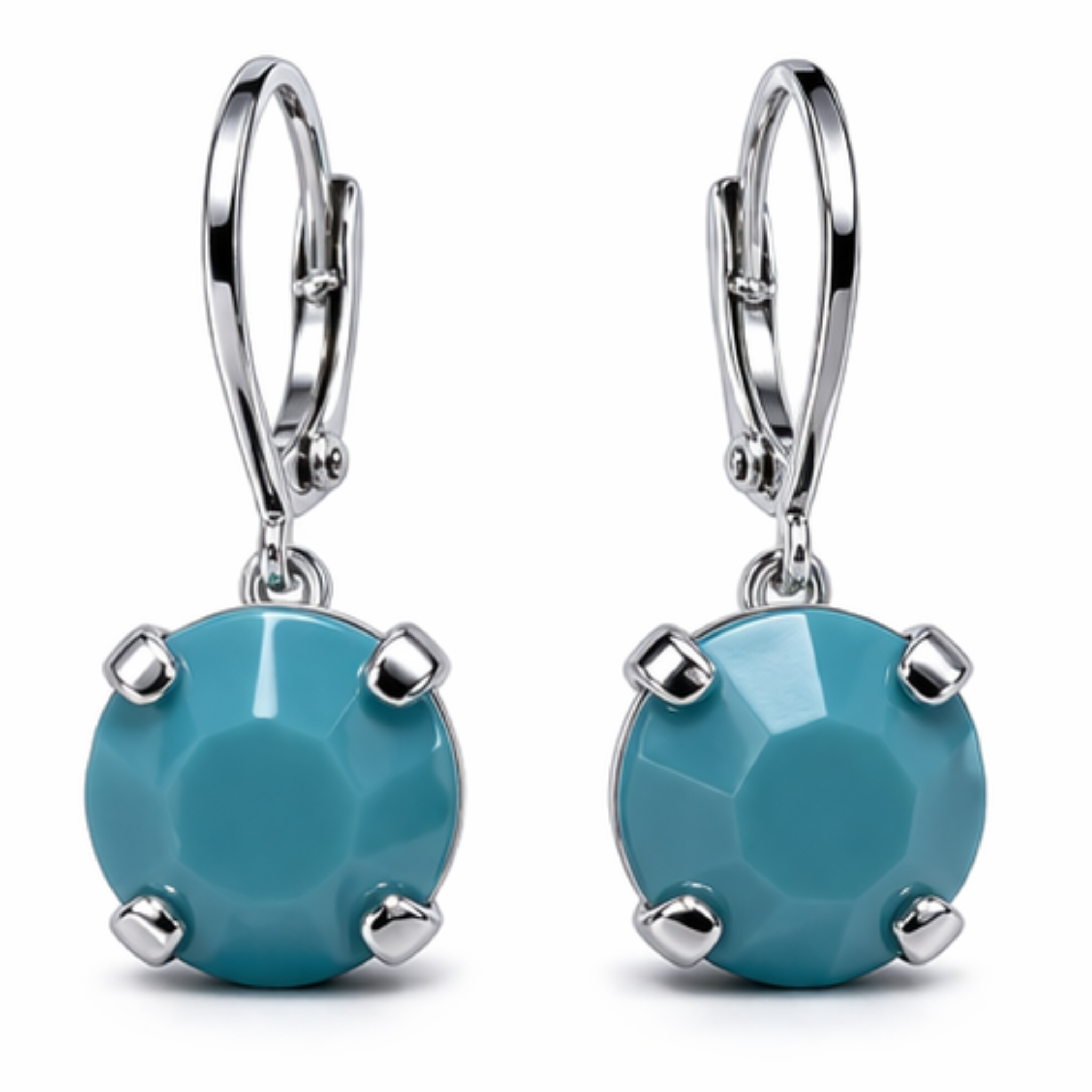 Cathie Nilson 8.5-inch Swarovski crystal drop earring with sparkling multi-faceted crystals hanging from a delicate metal hook.