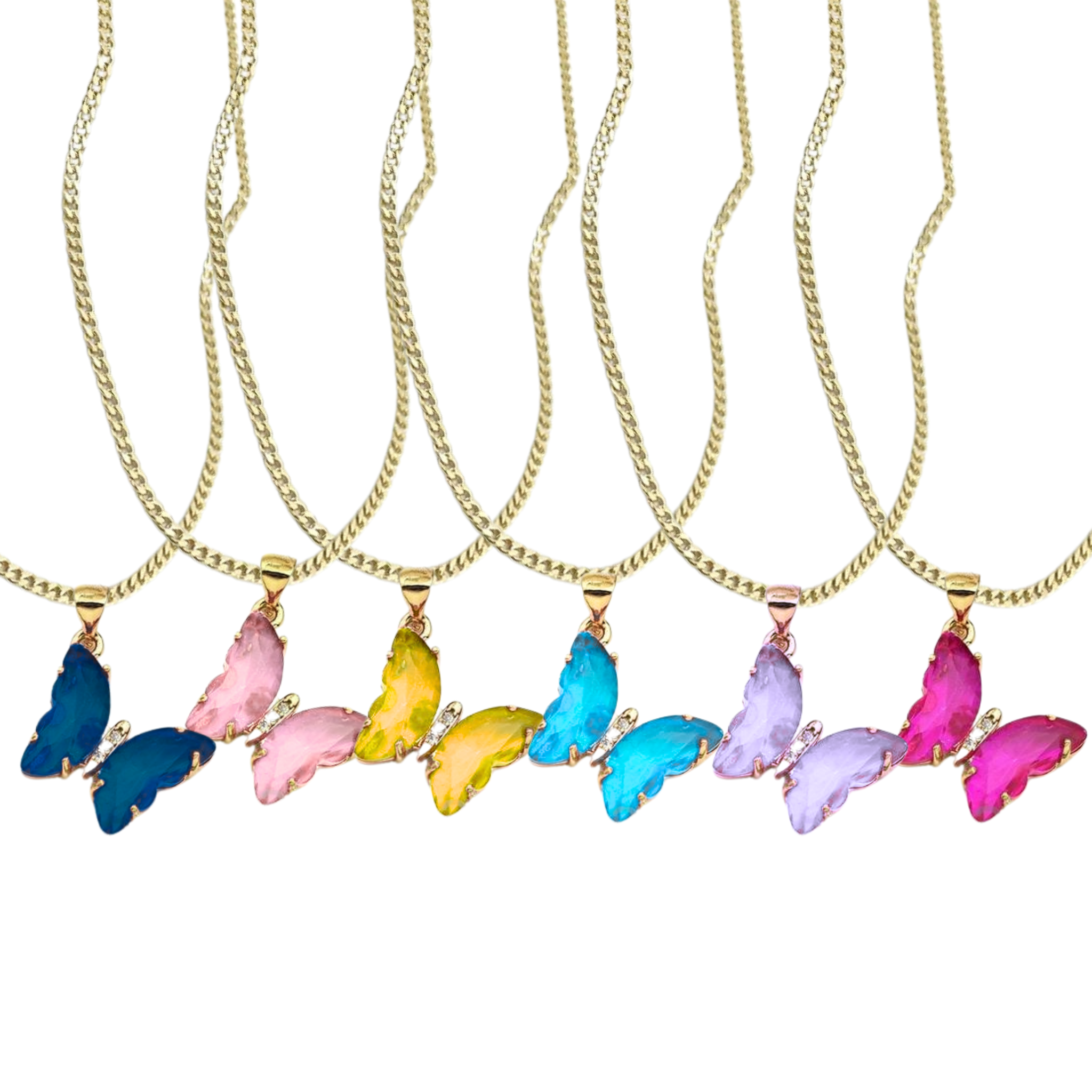 Glass Butterfly Gold Chain Necklace