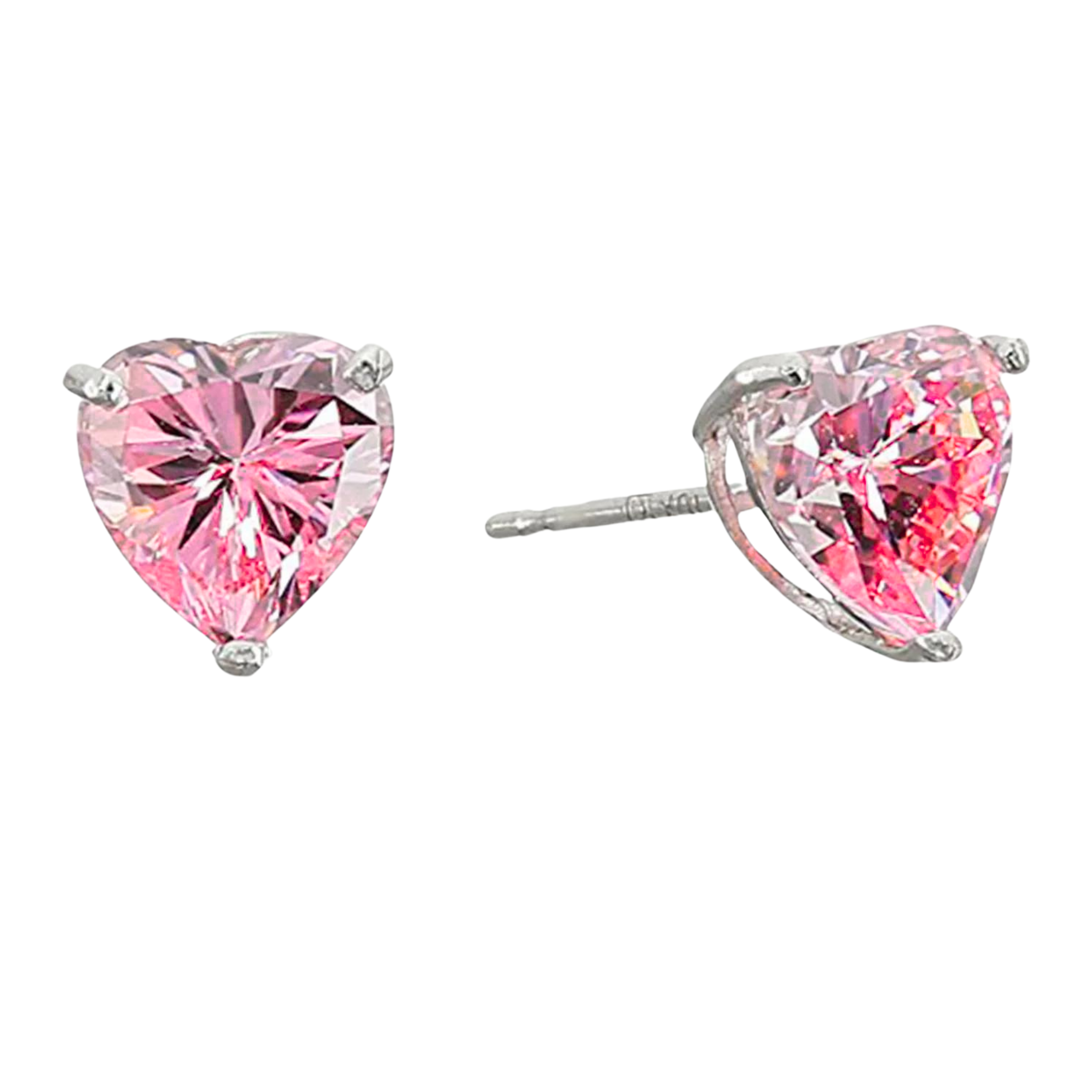 CZ Heart Birthstone Stud Sterling Silver Earrings