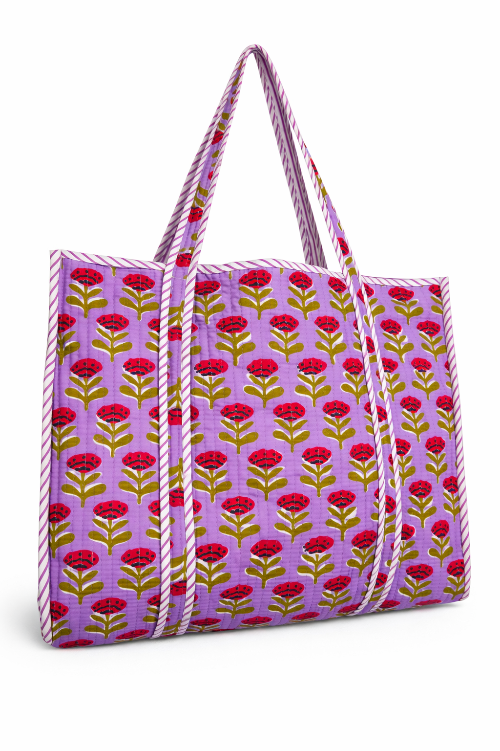 Quilted Tote Bag | Purple Floral Bag | Large Shopping Tote