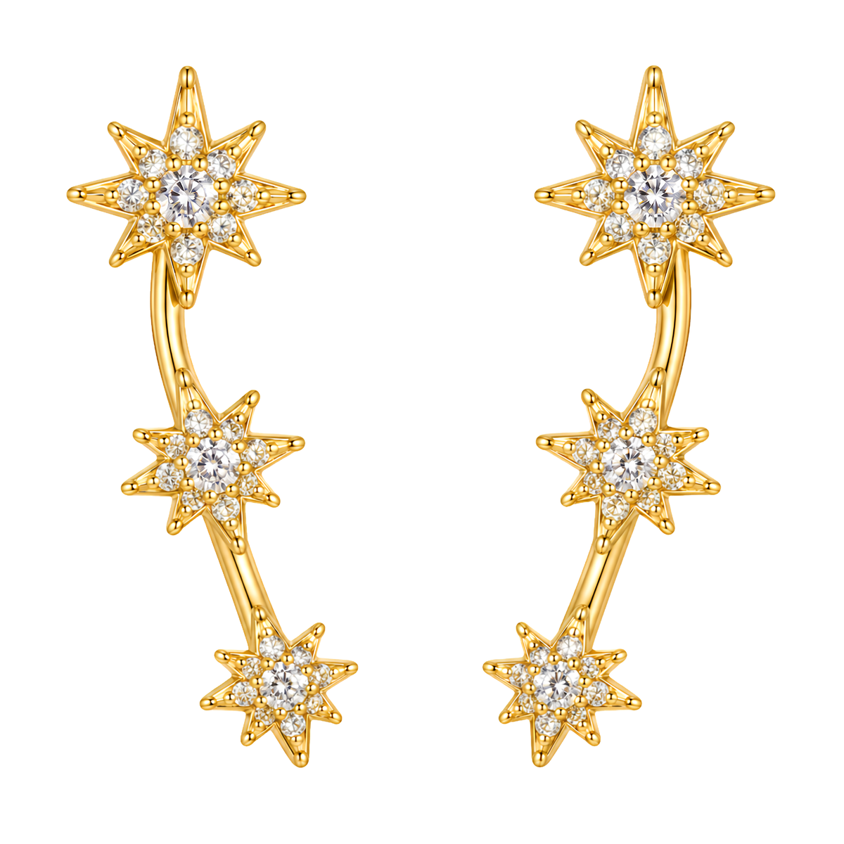 Starburst diamond climbers earrings in silver with sparkling diamonds, stylish and elegant jewelry by Let's Bag It