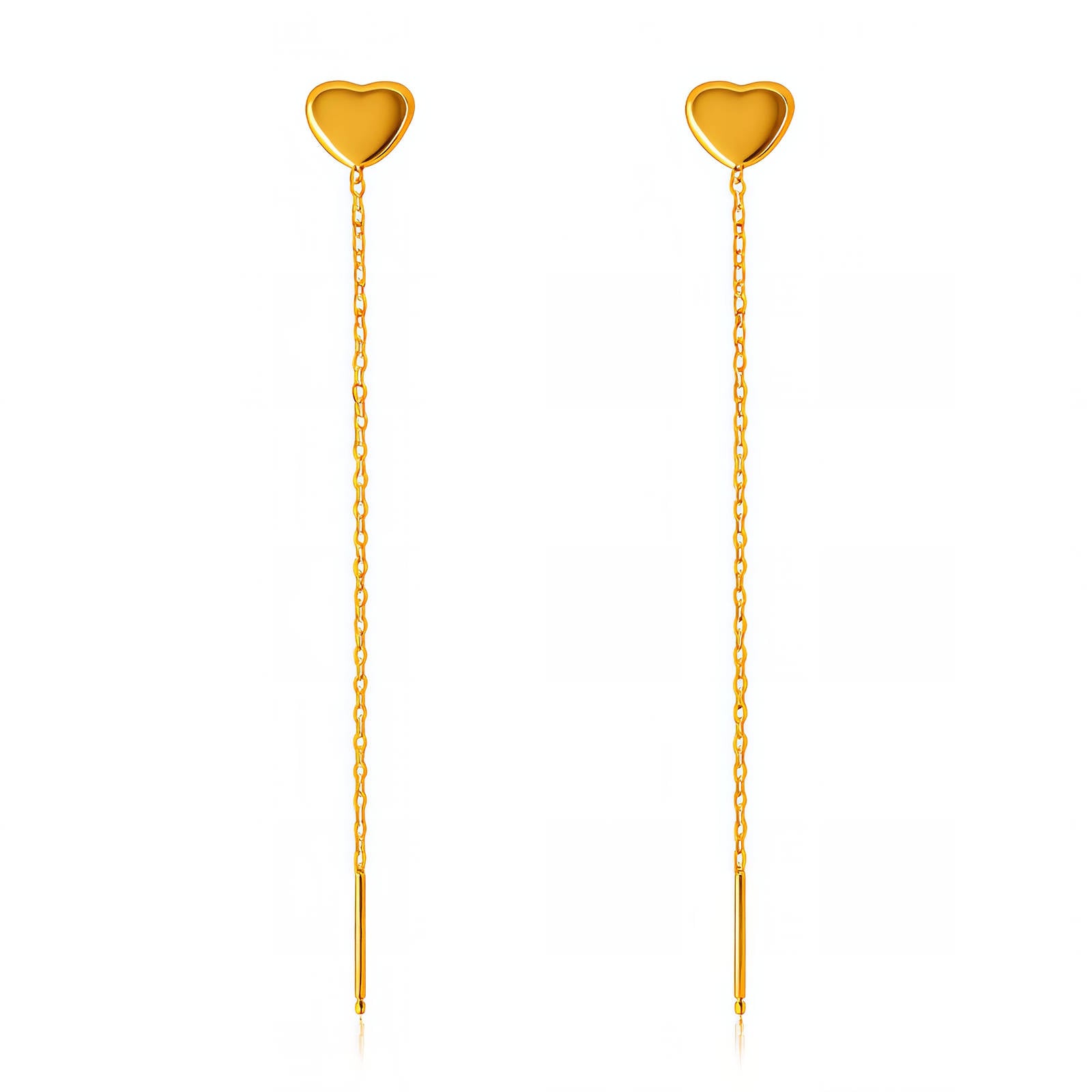 Gold-plated steel dangle heart earrings with a sleek design, perfect for elegant jewelry styles.