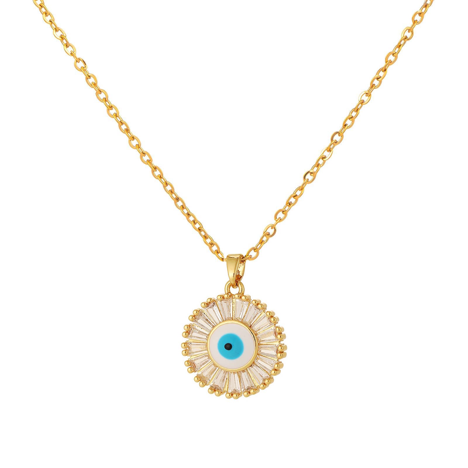 "Evil Eye" CZ Necklace, 18K Gold Plated Steel
