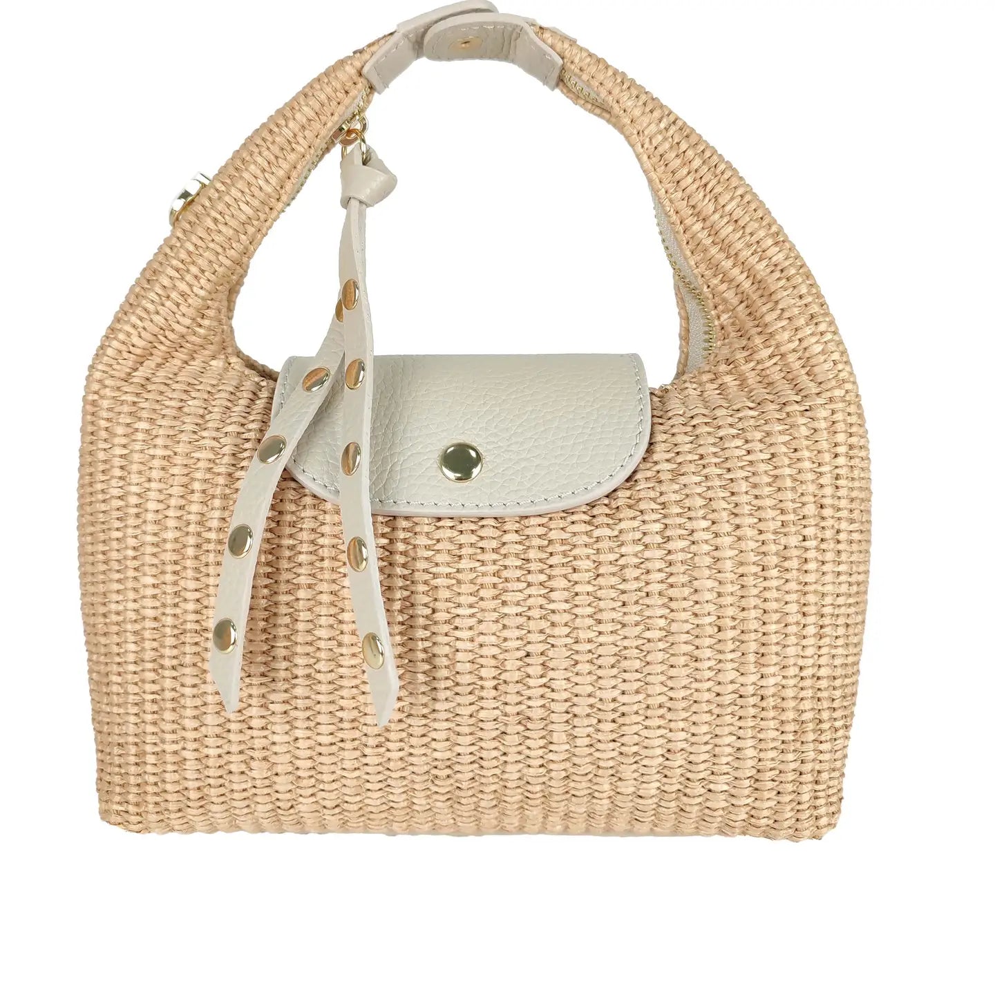 Borsa in Raffia Con Dettagli in Pelle