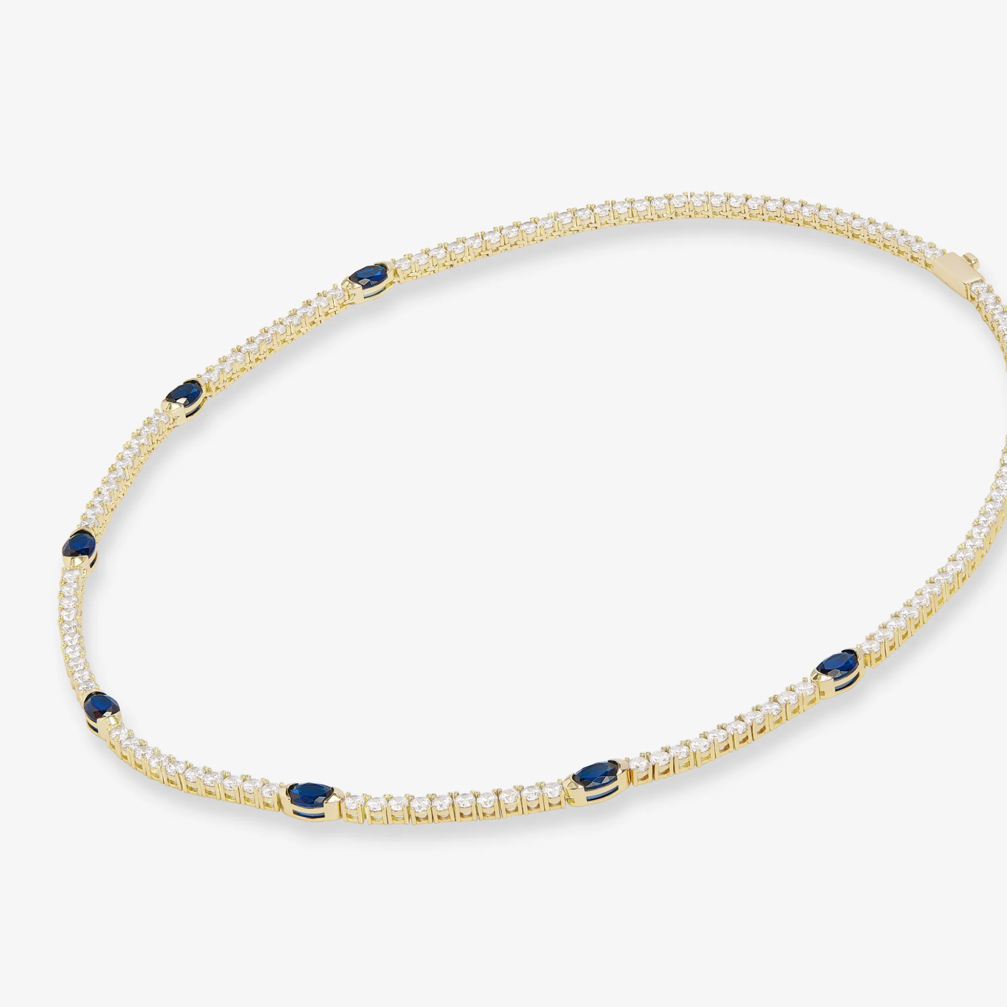 Melinda Maria Maven Tennis Necklace 3mm in gold, 16-inch length, featuring a classic, elegant tennis chain design.