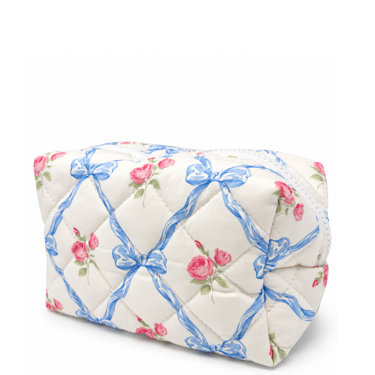 Quilted bow coquette makeup bag pouch in a soft, textured design by private label