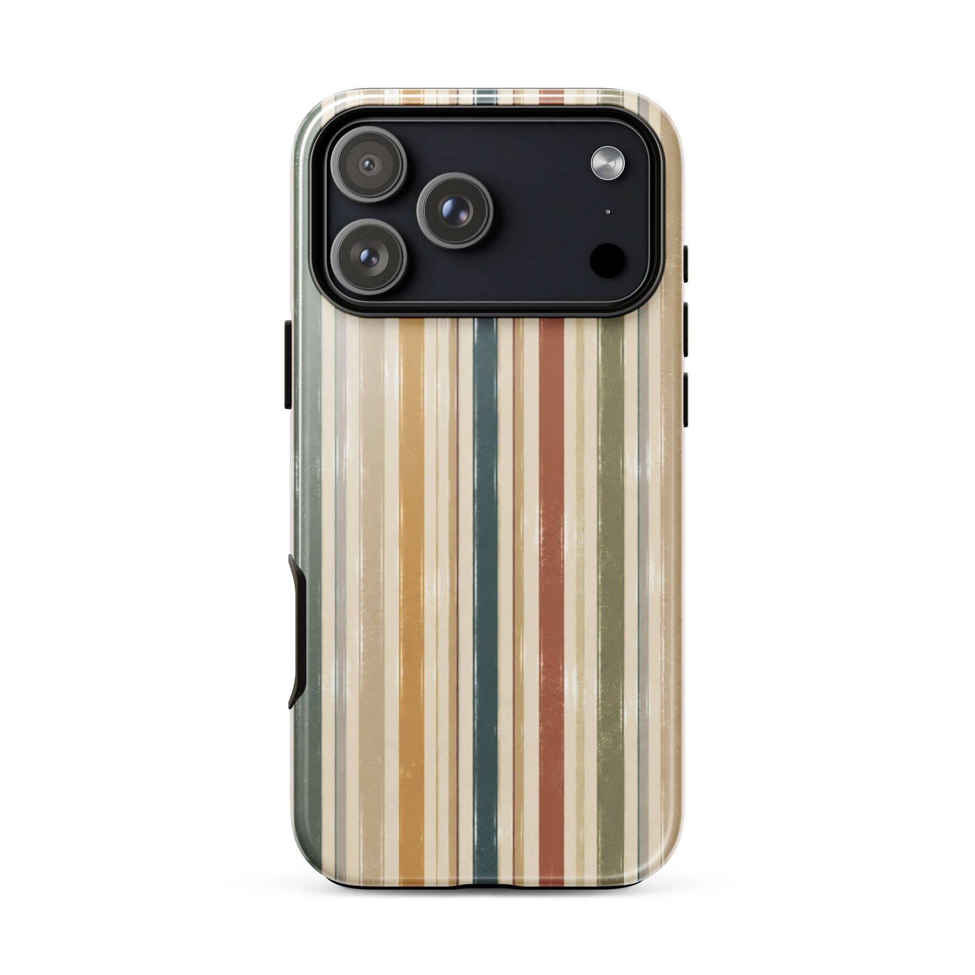Green Tan Turquoise Stripe iPhone Case