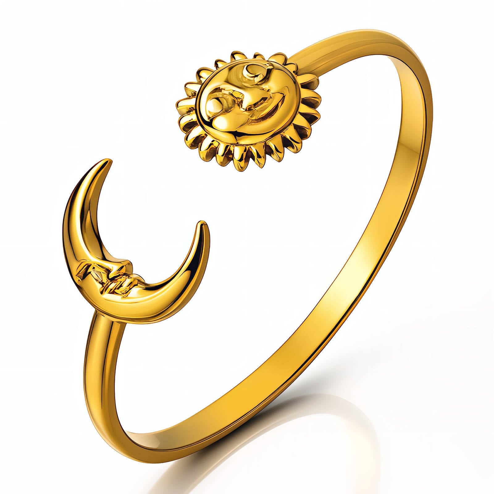 Sun and Moon Ring, 18K Gold Plated Steel