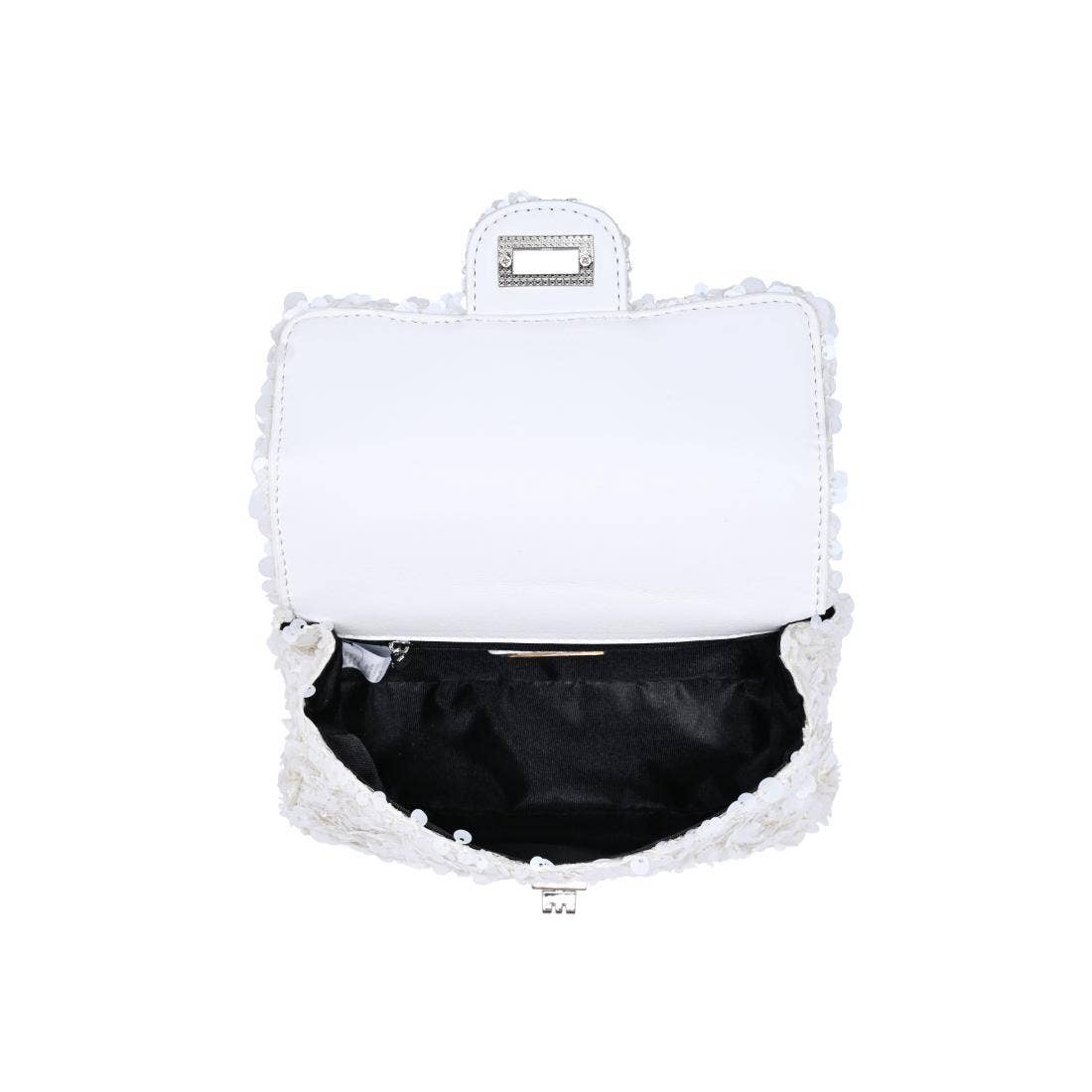 Urban Expressions Ella Evening Bag featuring a sleek, stylish design with a chain strap and elegant black finish.