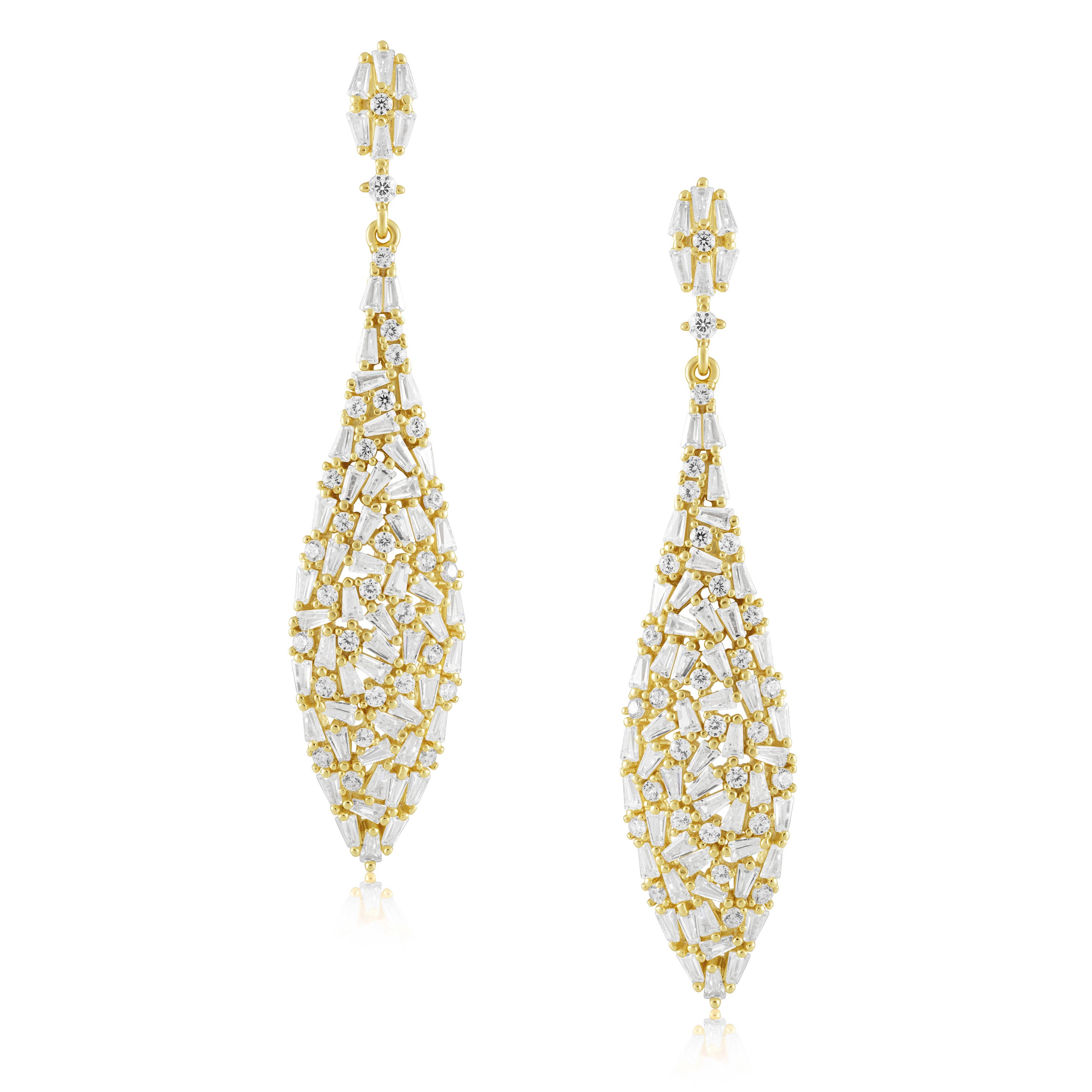 Sahira Jewelry Design Valeria CZ earrings featuring sparkling cubic zirconia stones and elegant gold-tone detailing.