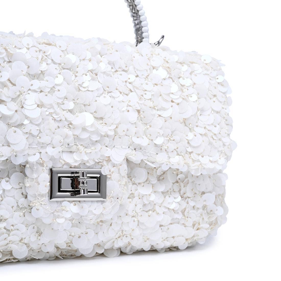 Urban Expressions Ella evening bag with sleek black design, gold chain strap, and compact silhouette for elegant occasions.