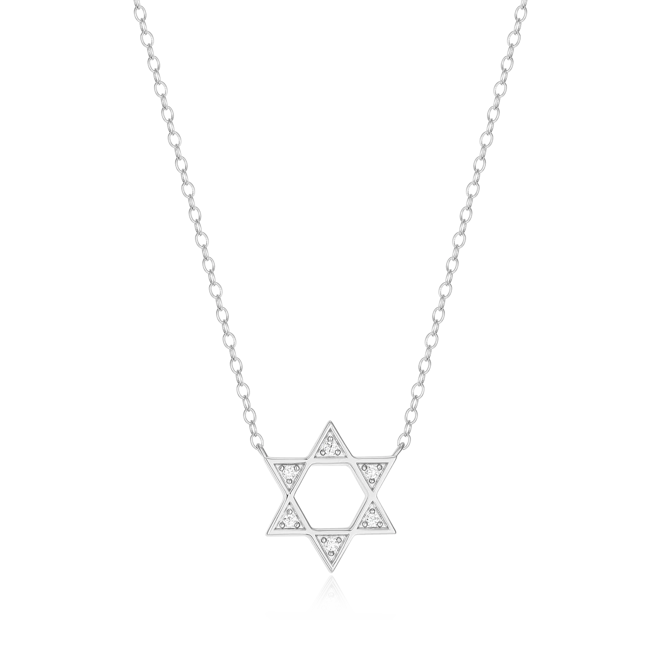 Monte Luna Star of David necklace featuring lab-created diamonds on a delicate chain, elegant design in white gold.