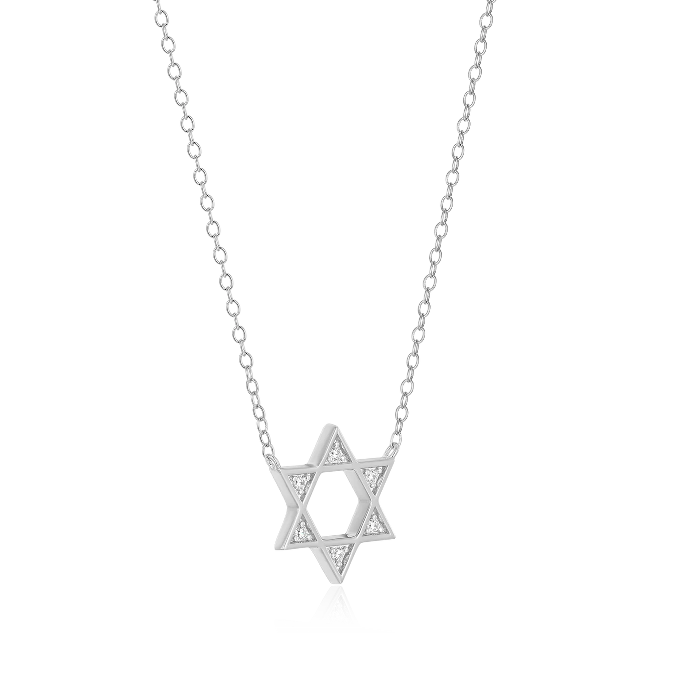 Monte Luna Star of David necklace featuring lab-created diamonds on a delicate chain, elegantly displayed on a soft background.