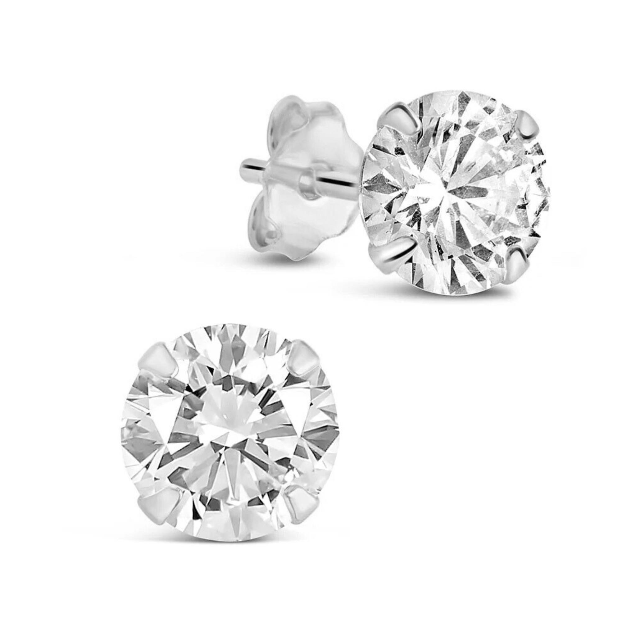 Large sterling silver stud earrings featuring sparkling cubic zirconia stones. Elegant design for everyday wear.