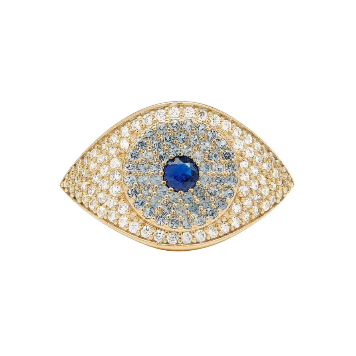 Blue evil eye ring by Melinda Maria featuring a sterling silver band and a blue eye charm for protection and style.