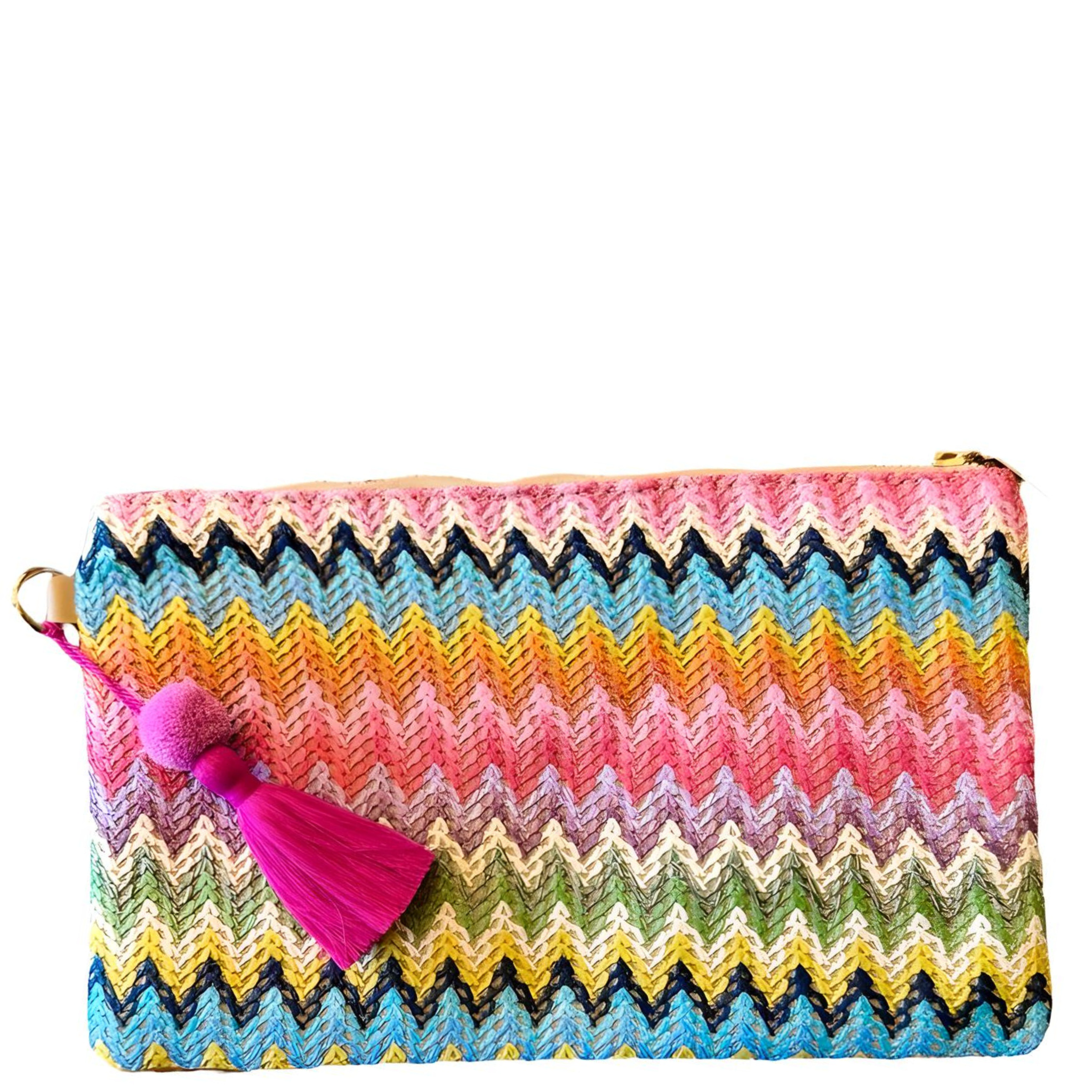 MYKONOS CHEVRON POM POUCH