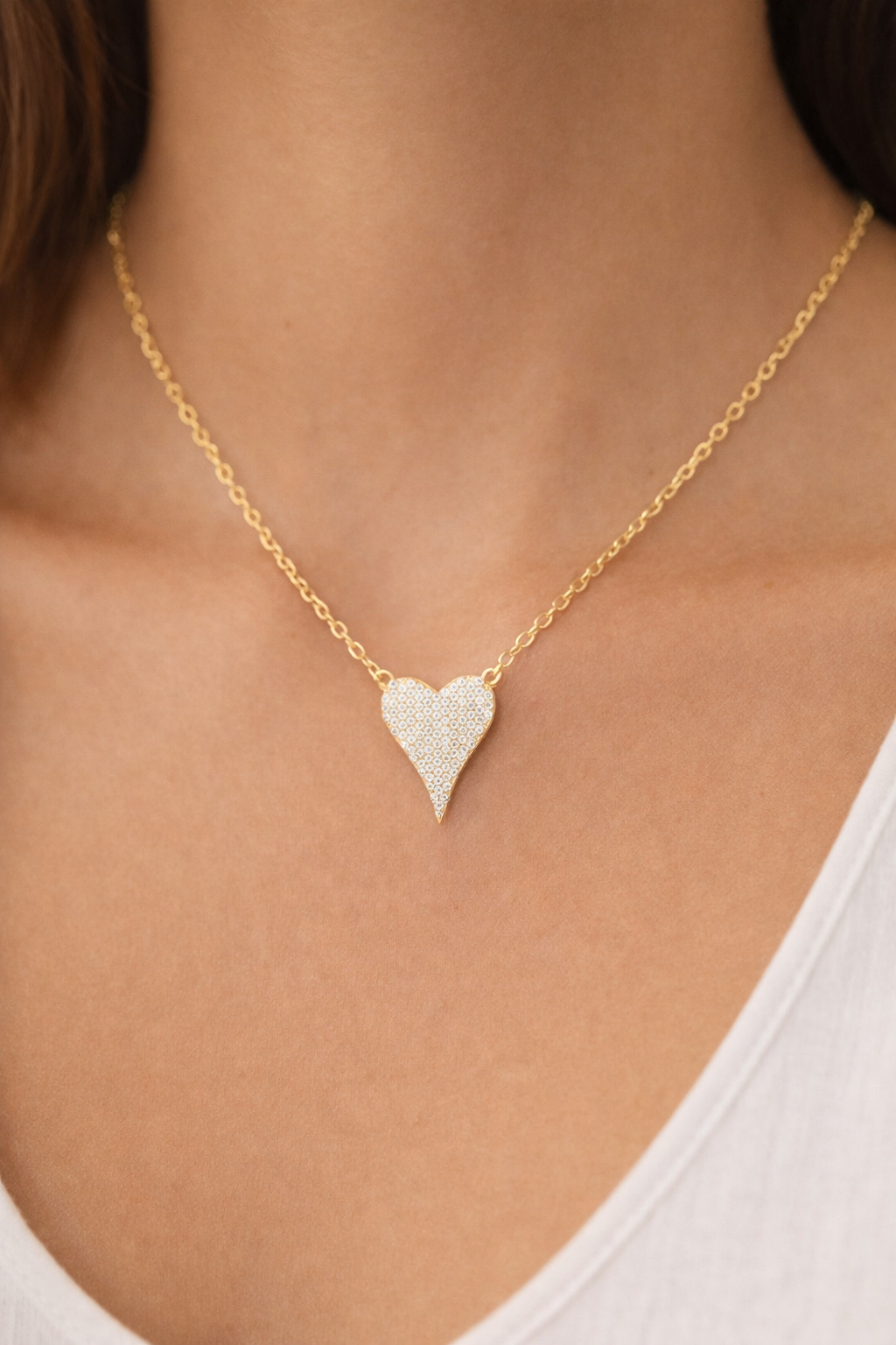 20MM Pave Heart Sterling Silver Necklace