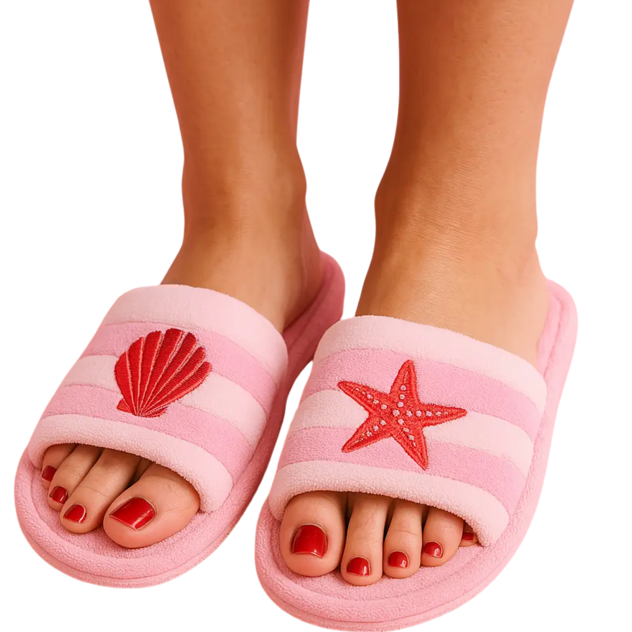 Embroidered private label terry beach slides in a stylish design, perfect for poolside relaxation.