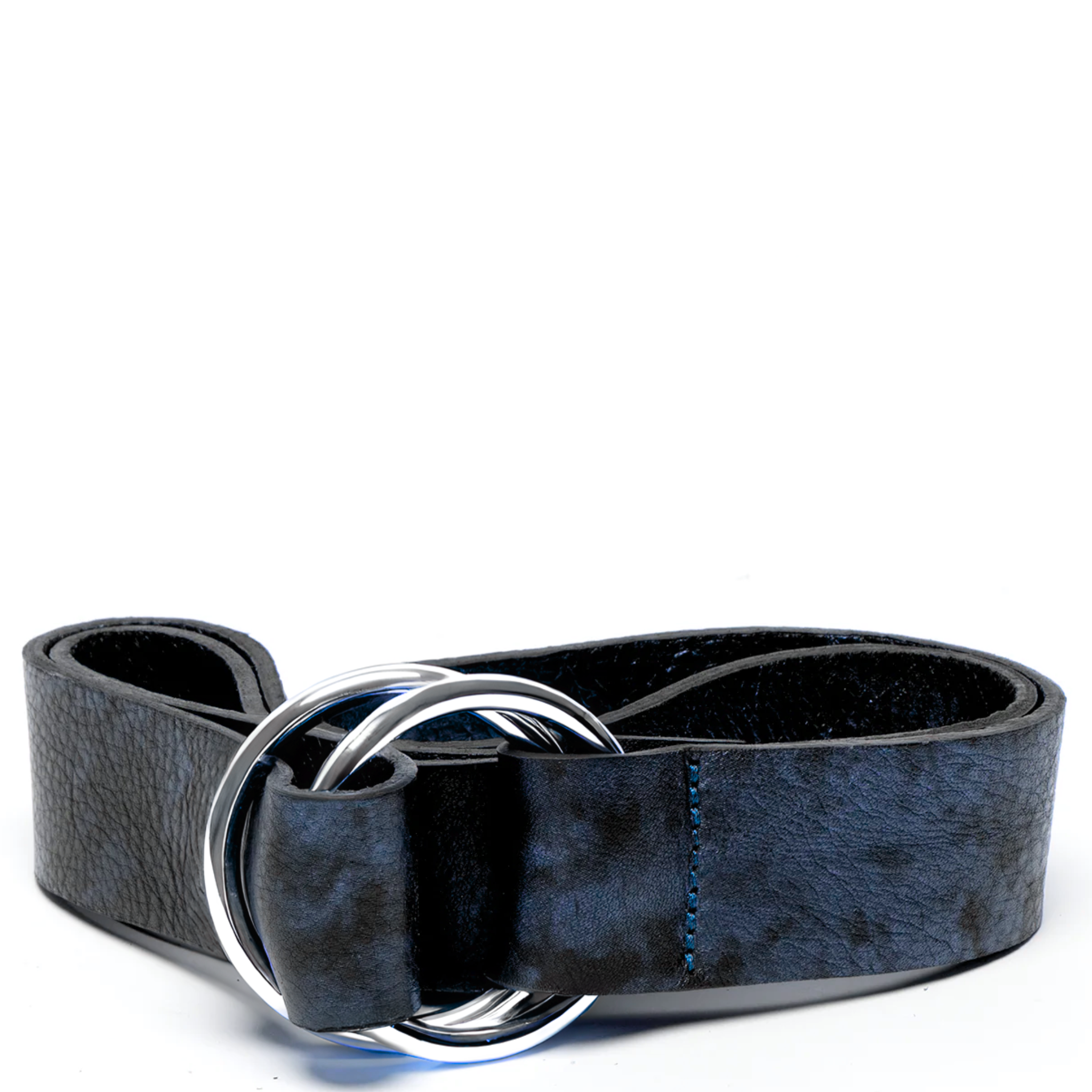 Laggo leather O Ring Belt with a stylish design, featuring a metallic O-ring buckle on a textured surface.