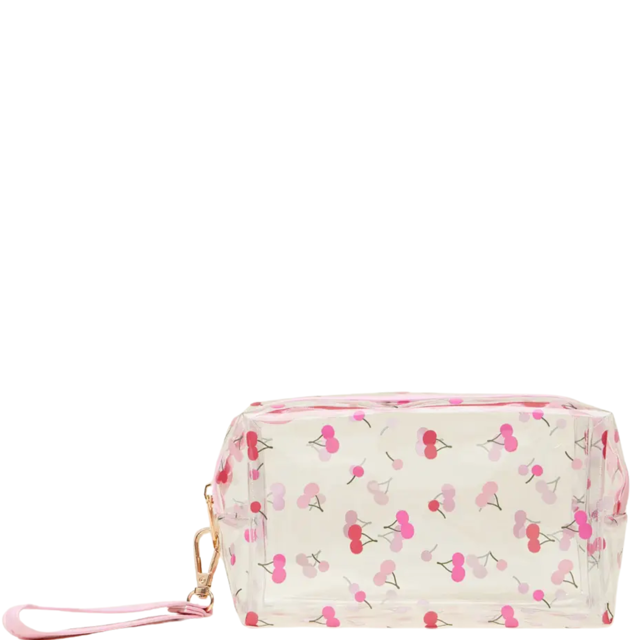Transparent cosmetic pouch with fruit design by Private Label, ideal for storing makeup and small essentials.